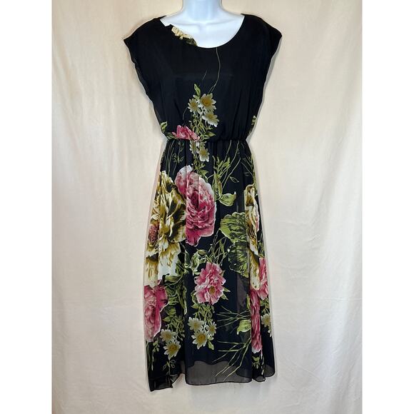 Chiffon Floral Dress S Fairy Dark Romantic Quite Luxury Old Money Date Night - Picture 1 of 13
